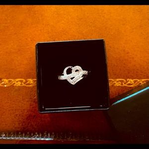Heart ring diamonds in sterling silver